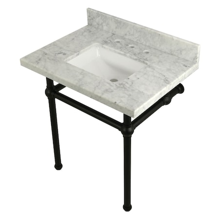 Kingston Brass 30X22 Carrara Marble Vanity Top W/Brass Feet Combo, Carrara Marble/Blk KVPB3030MBSQ0